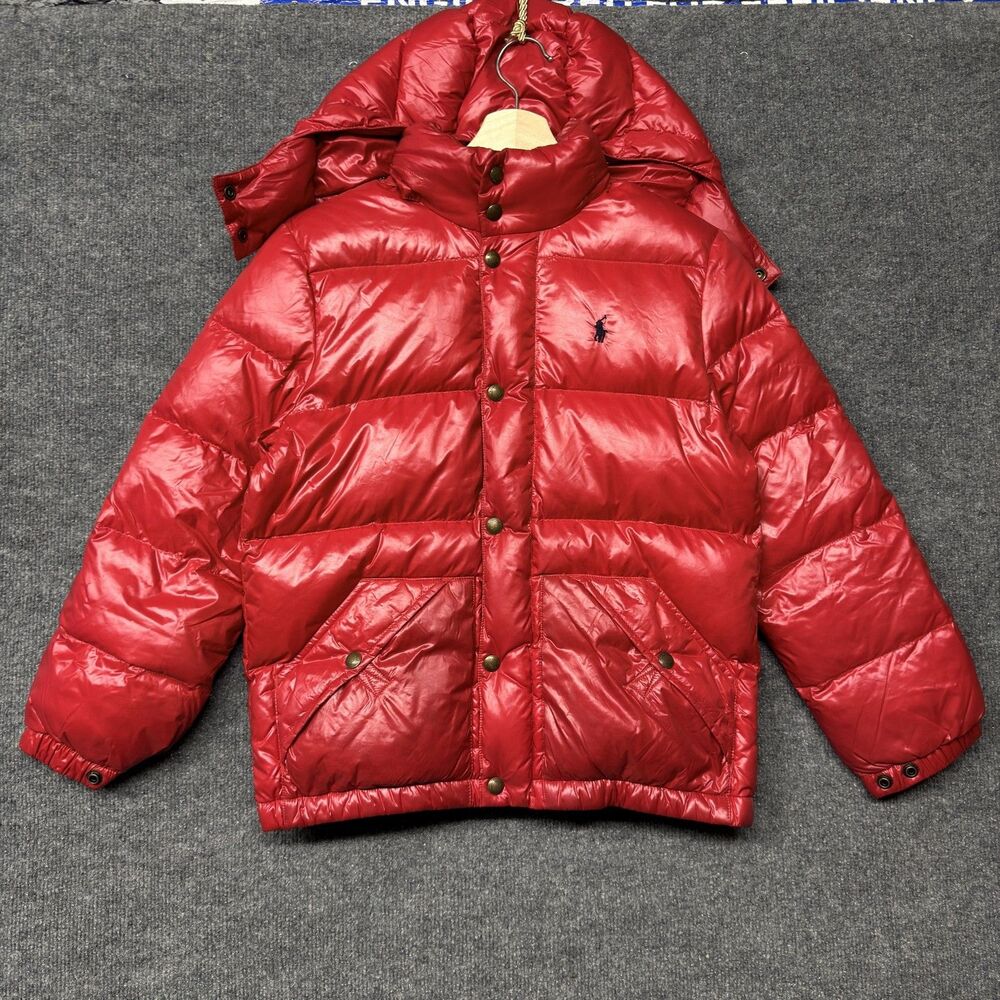 Polo Ralph Lauren Down Puffer Jacket Boys 10-12 Red Hooded Ski Winter Coat